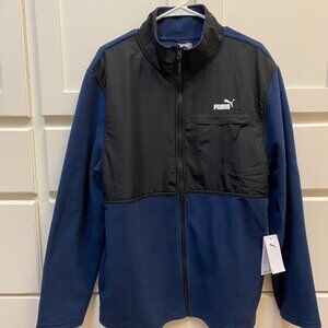 NWT Men's Puma Polar Full Zip Fleece Jacket Lt Blue Black with Mock Collar, XL